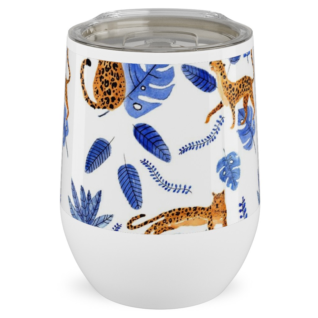 Leopard Tropical Exotic - Blue Stainless Steel Travel Tumbler, 12oz, Multicolor