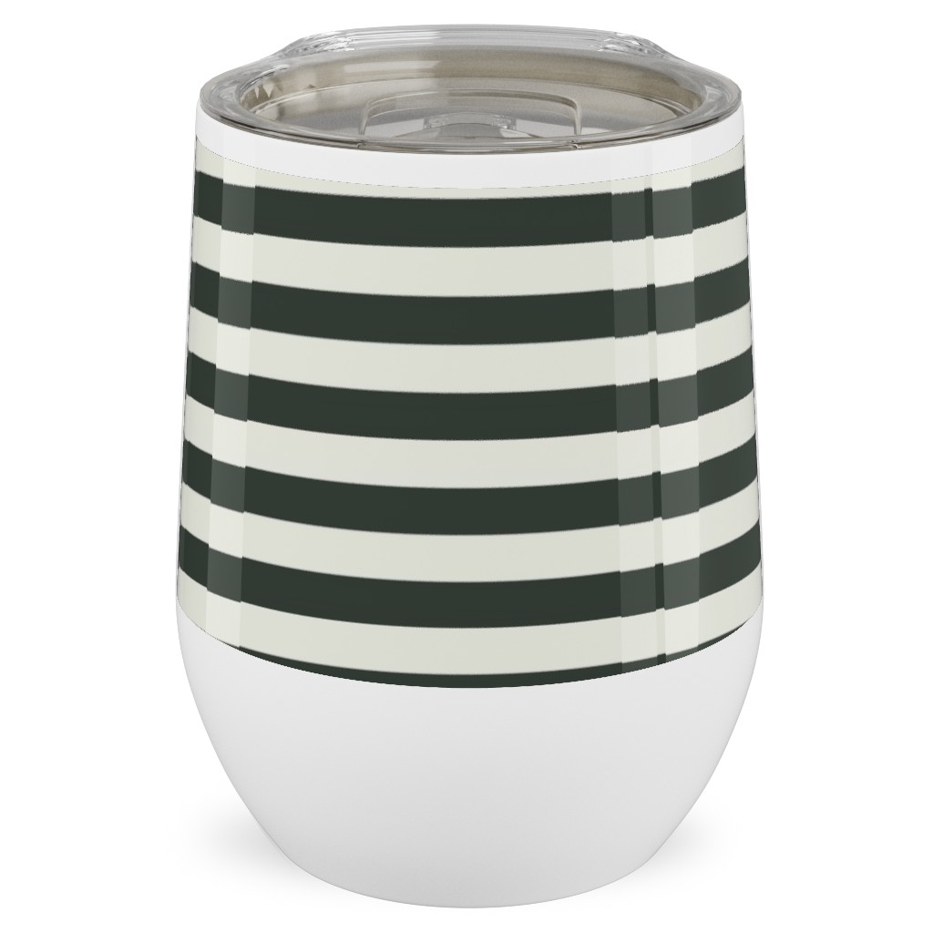Stripe - Black and Cream Stainless Steel Travel Tumbler, 12oz, Black, Black