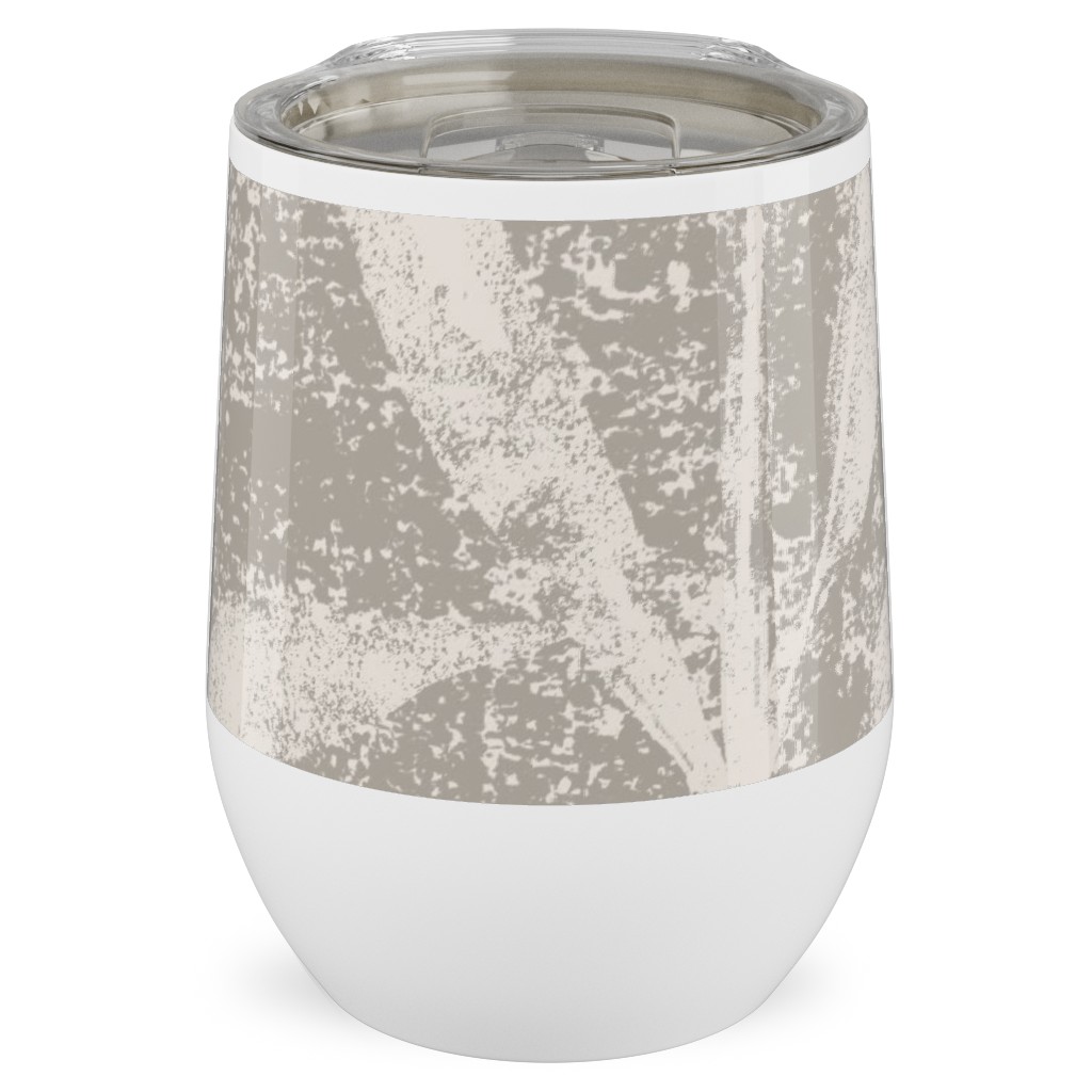 Grass Cloth With Leaves - Gray and Cream Stainless Steel Travel Tumbler, 12oz, Beige, Pearl