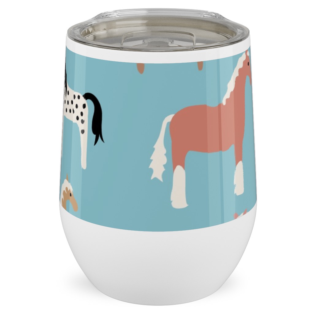 Horse Party Stainless Steel Travel Tumbler, 12oz, Blue, True Blue