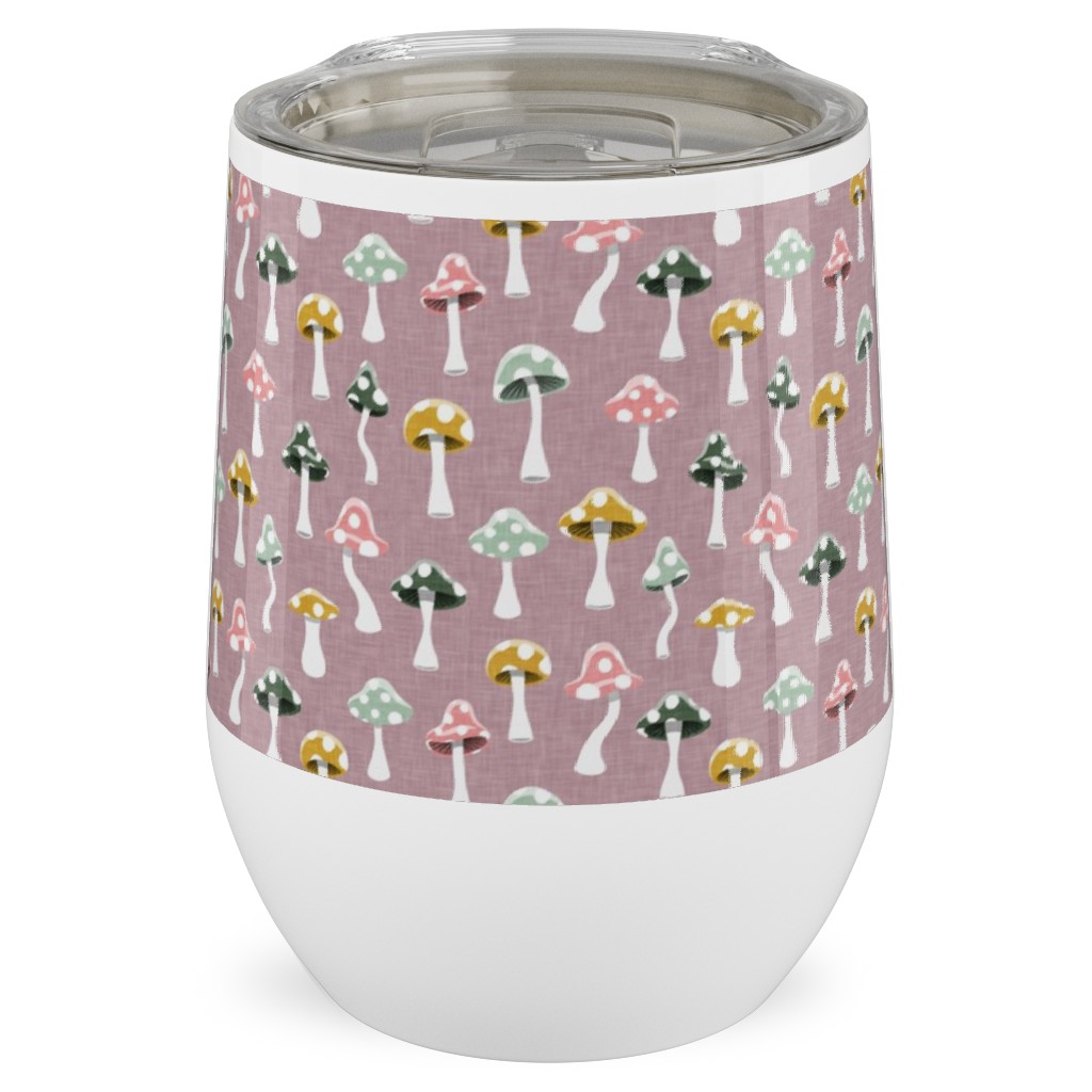 Multi Colored Mushrooms - Mauve Stainless Steel Travel Tumbler, 12oz, Pink