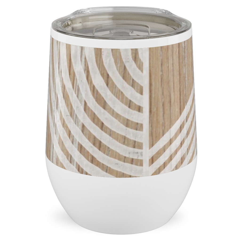 Boho Tribal Woodcut Geometric Shapes Stainless Steel Travel Tumbler, 12oz, Beige, Rye