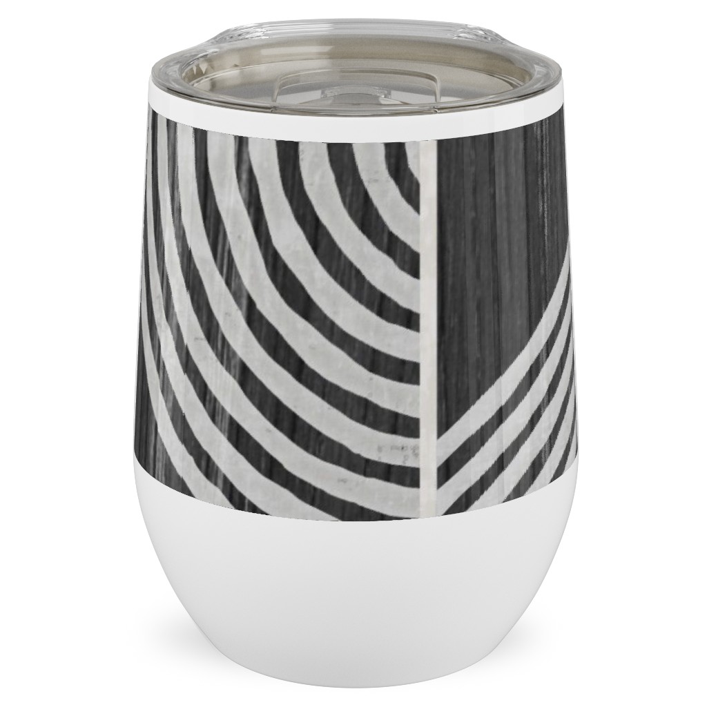 Boho Tribal Woodcut Geometric Shapes Stainless Steel Travel Tumbler, 12oz, Black