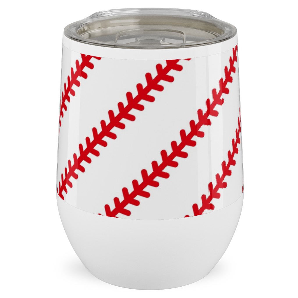 Baseball Stitch - Baseball - White Stainless Steel Travel Tumbler, 12oz, Red
