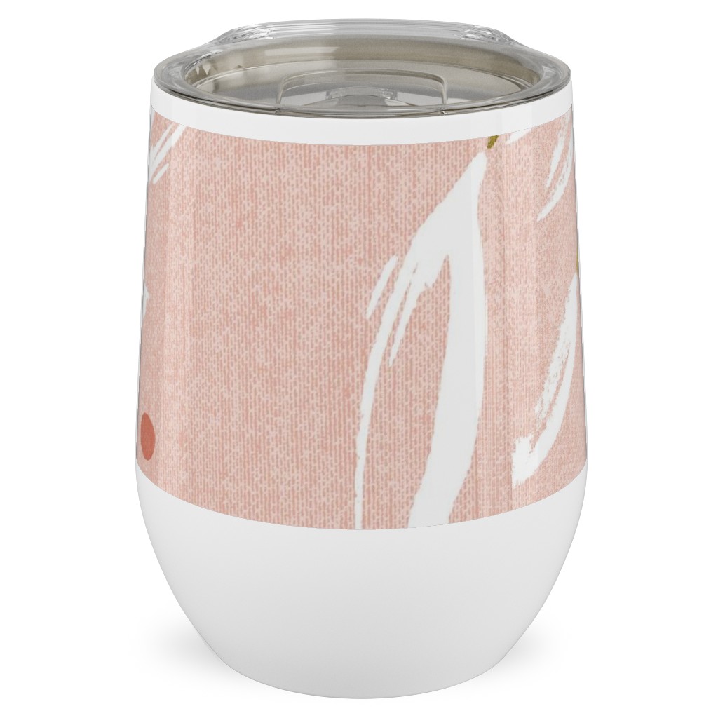 Zen - Gilded Leaves - Blush Pink Large Stainless Steel Travel Tumbler, 12oz, Pink, Bright Pink