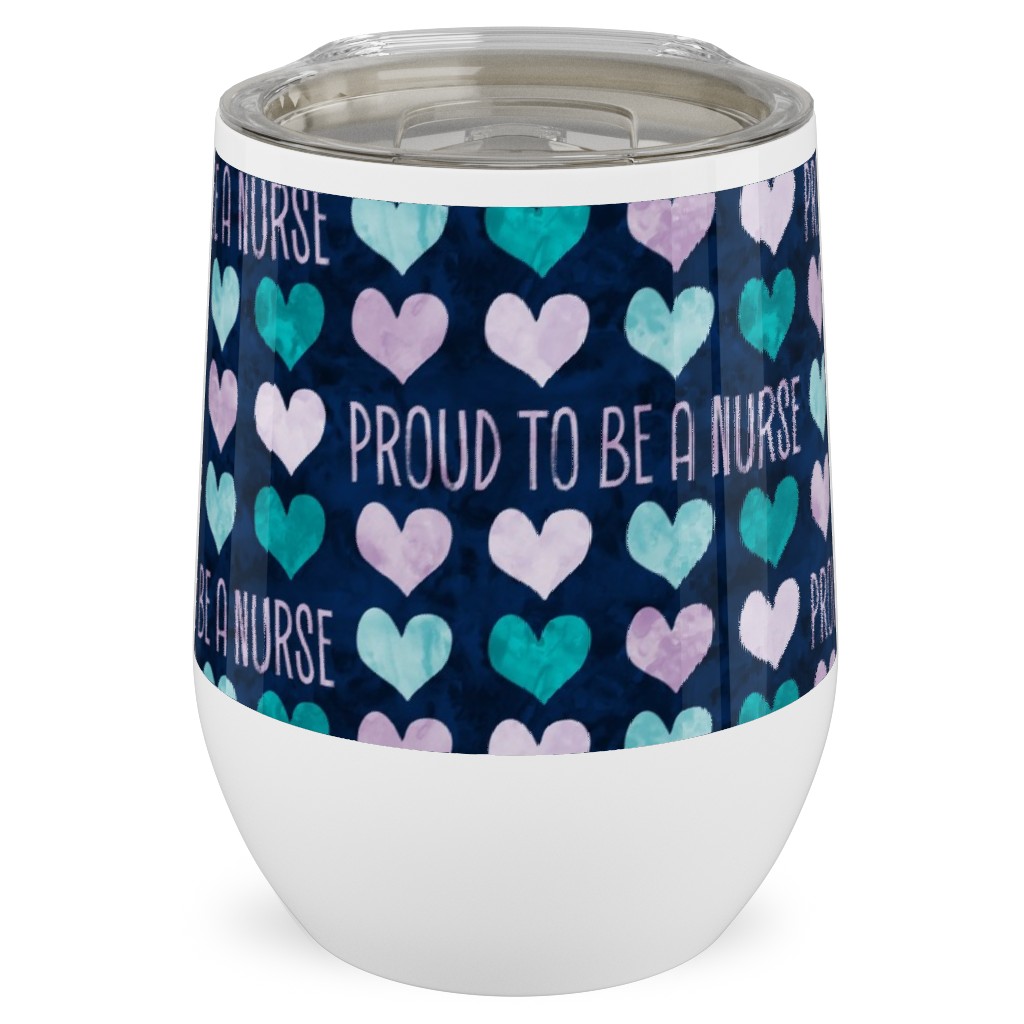 Proud To Be a Nurse - Purple/Teal on Navy Stainless Steel Travel Tumbler, 12oz, Blue, True Blue