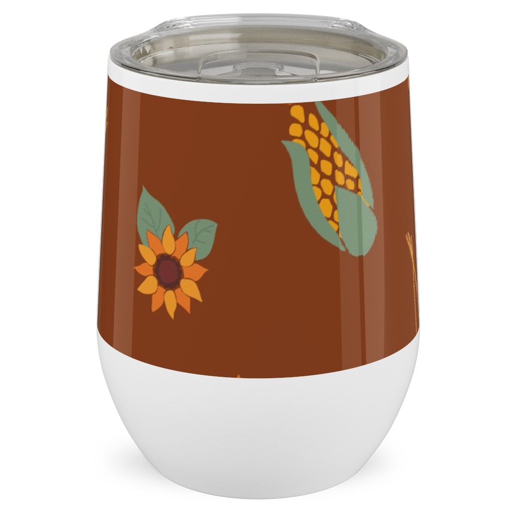 Corn & Sunflowers Stainless Steel Travel Tumbler, 12oz, Brown, Brown