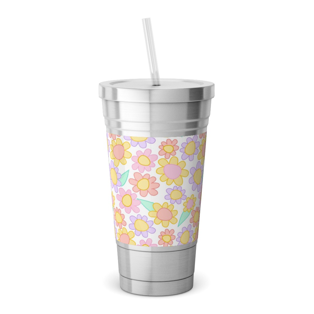 Nicola Unicorn Flowers Stainless Tumbler with Straw, 18oz, Multicolor