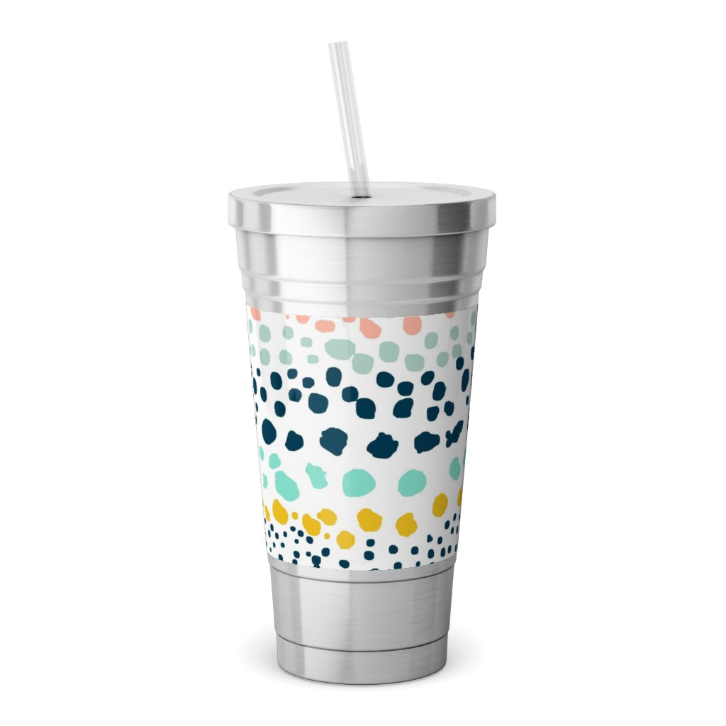 Little Textured Dots - Multi Stainless Tumbler with Straw, 18oz, Multicolor