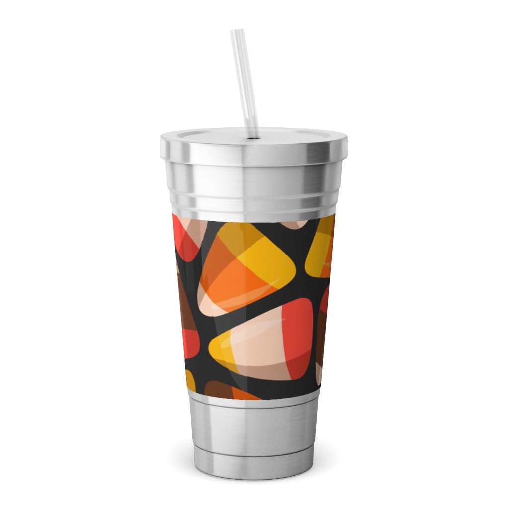 Candy Corn - Midnight Stainless Tumbler with Straw, 18oz, Orange