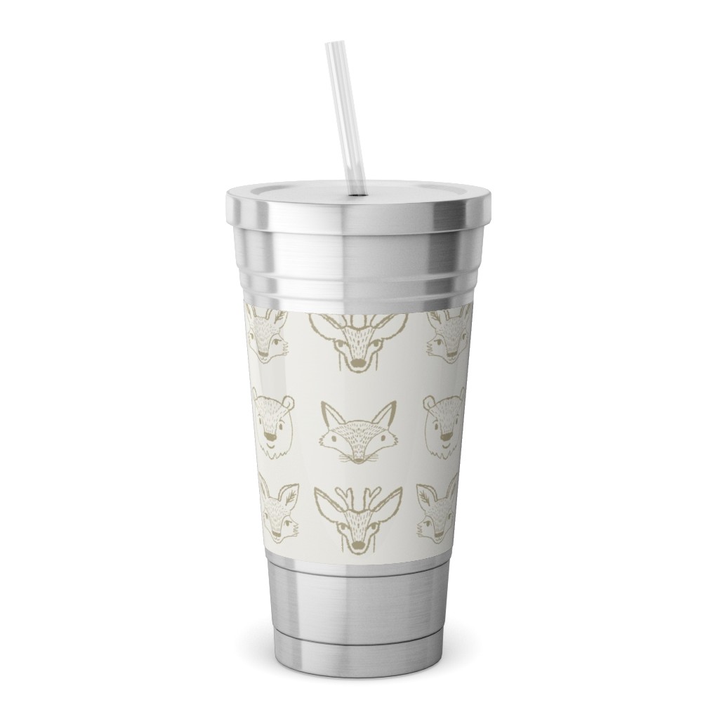 Forest Friends - Neutral Stainless Tumbler with Straw, 18oz, Beige