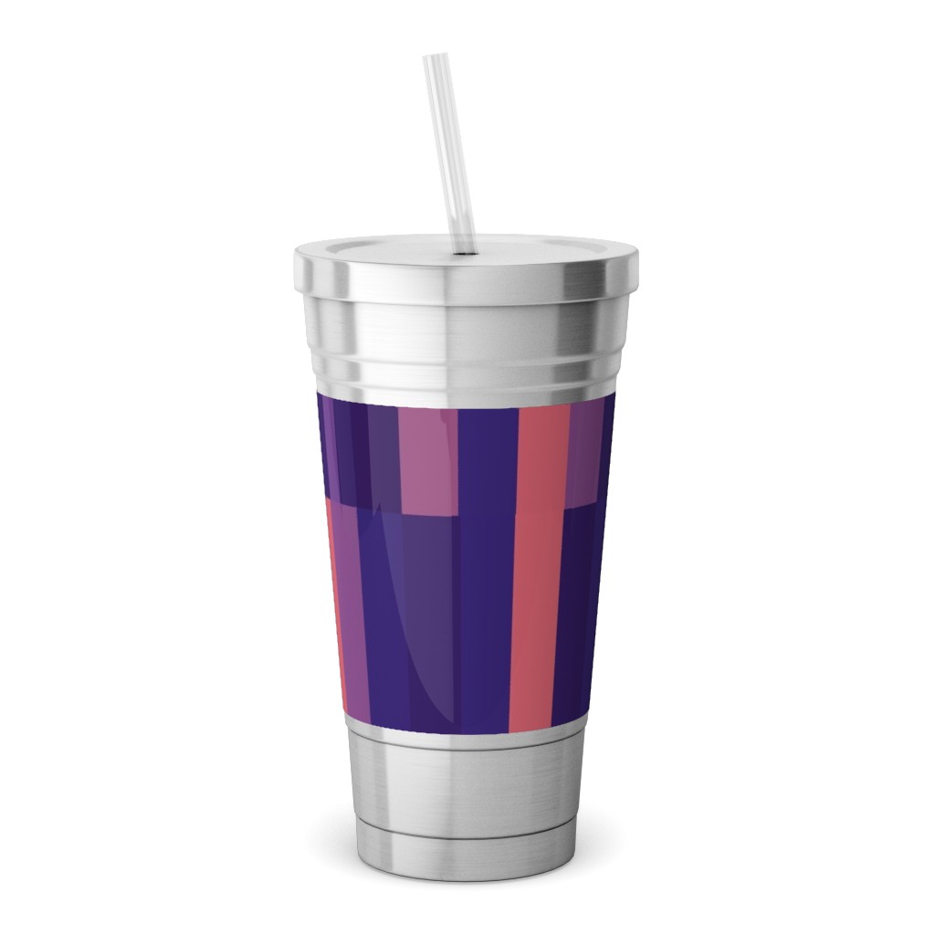 Stipe and Square - Dark Stainless Tumbler with Straw, 18oz, Purple