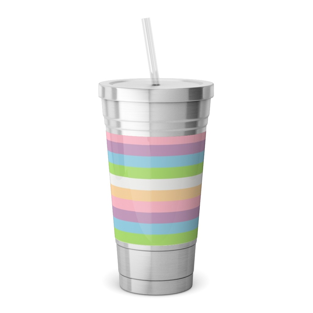 Multi Colored Stripes - Pastel Stainless Tumbler with Straw, 18oz, Multicolor