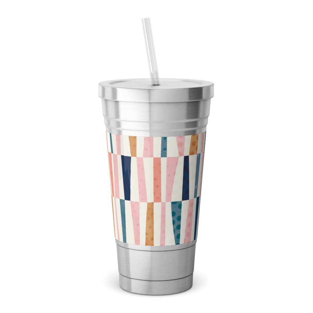 Patchwork Stripes - Multi Stainless Tumbler with Straw, 18oz, Multicolor
