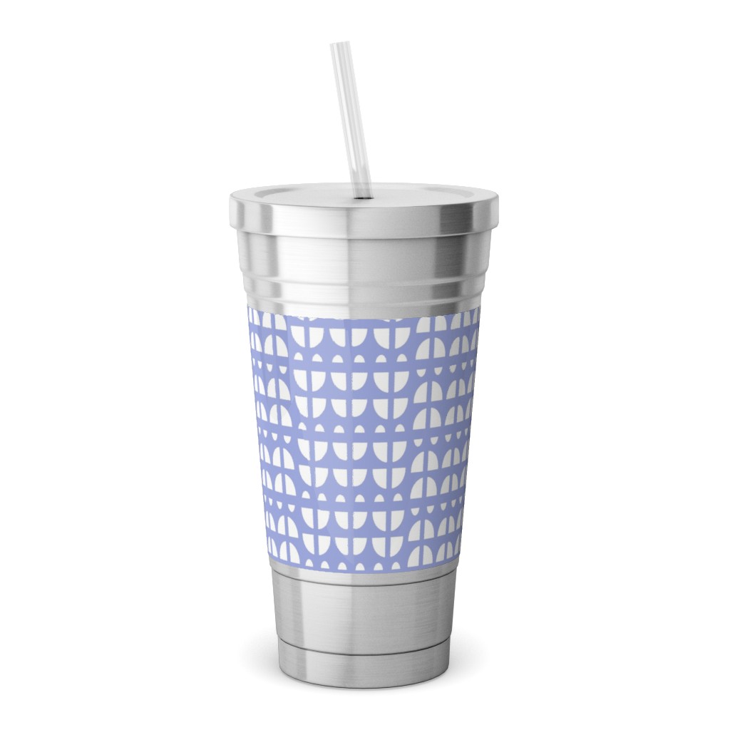 Geometric - Blue Stainless Tumbler with Straw, 18oz, Blue