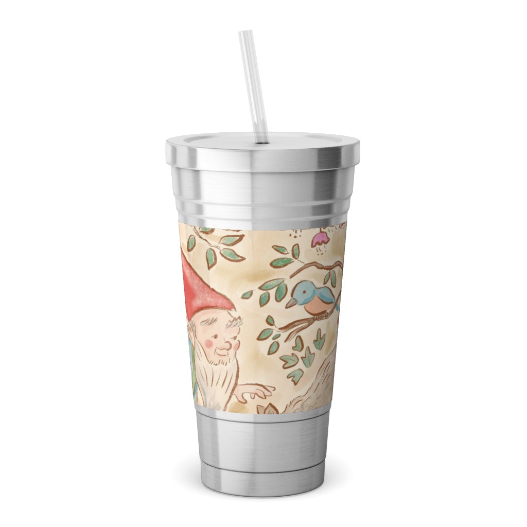 Woodland Gnomes - Multi Stainless Tumbler with Straw, 18oz, Beige