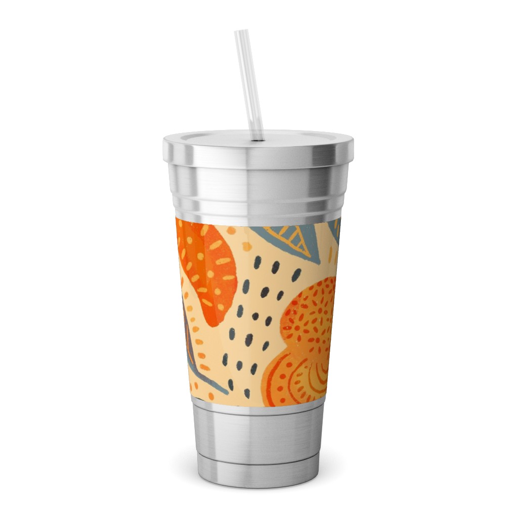 Life's a Peach Stainless Tumbler with Straw, 18oz, Orange