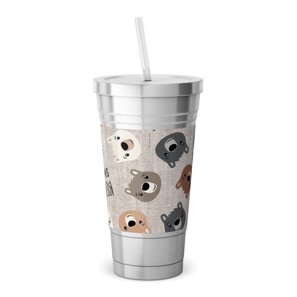 Beary Sweet Bears - Beige Stainless Tumbler with Straw, 18oz, Beige