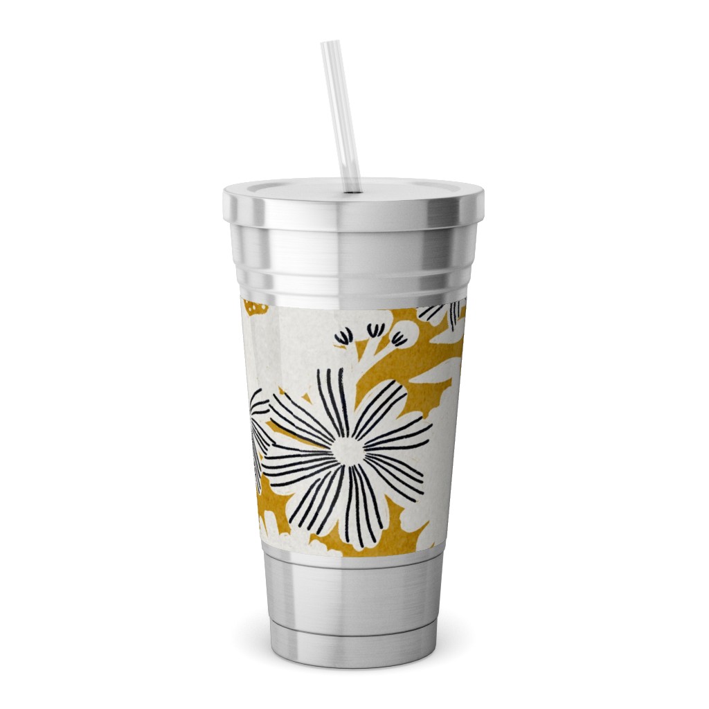 Stacy - Mustard Stainless Tumbler with Straw, 18oz, Yellow