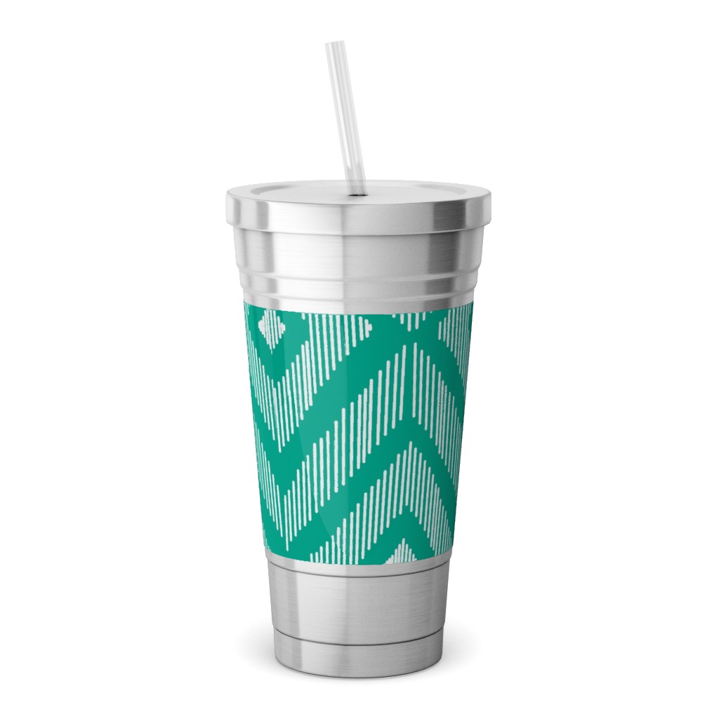 Ikat Stainless Tumbler with Straw, 18oz, Green