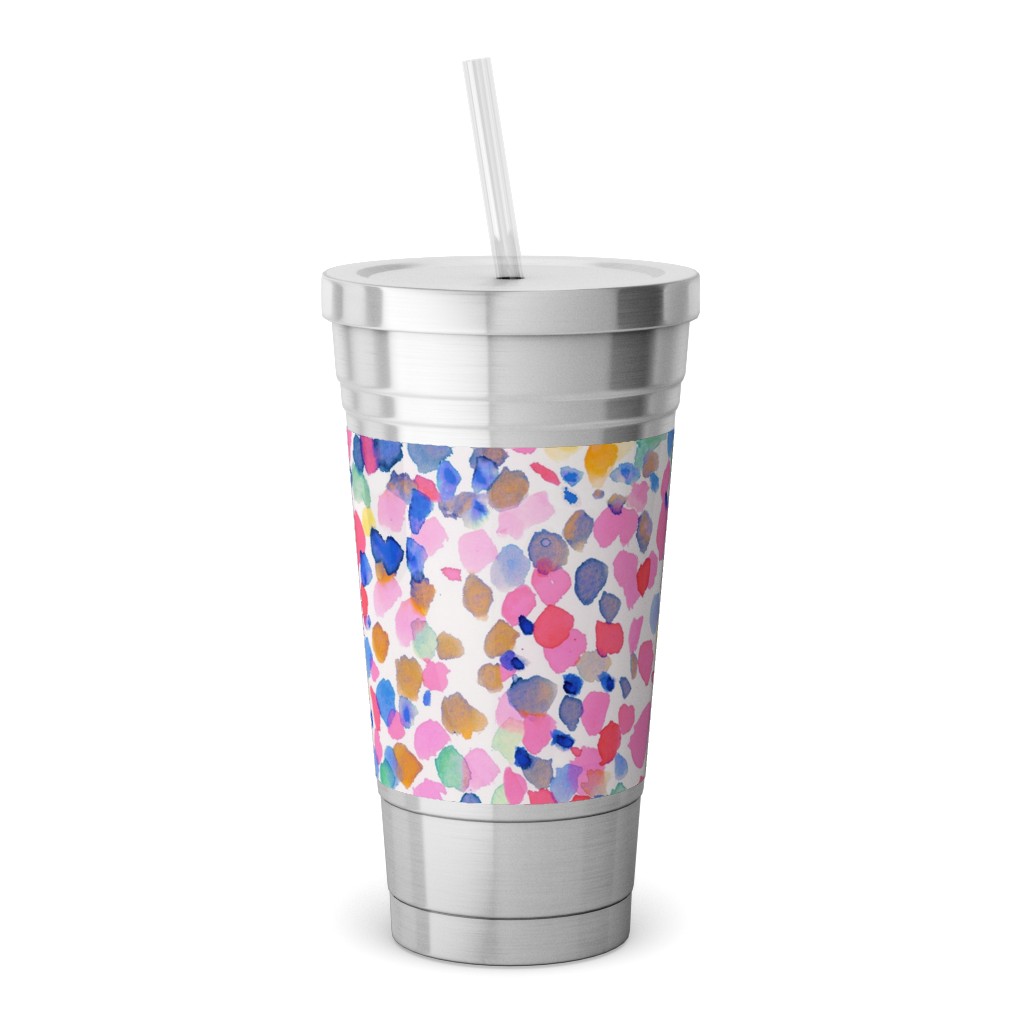 Lighthearted Pastel - Multi Stainless Tumbler with Straw, 18oz, Multicolor