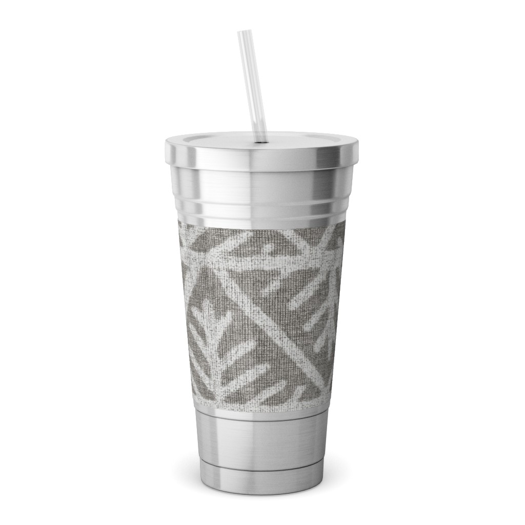 Textured Mudcloth Stainless Tumbler with Straw, 18oz, Gray