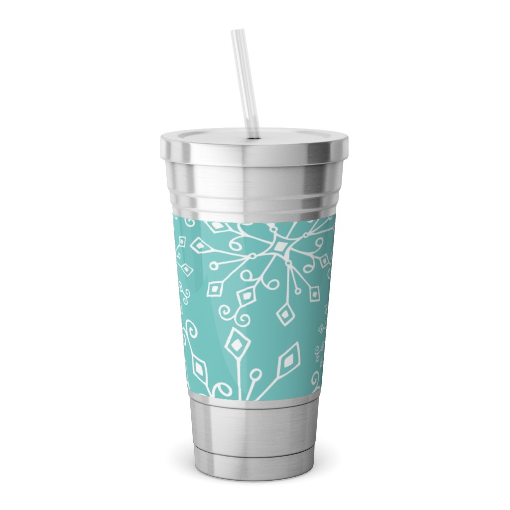 Frost Snowflakes Stainless Tumbler with Straw, 18oz, Blue