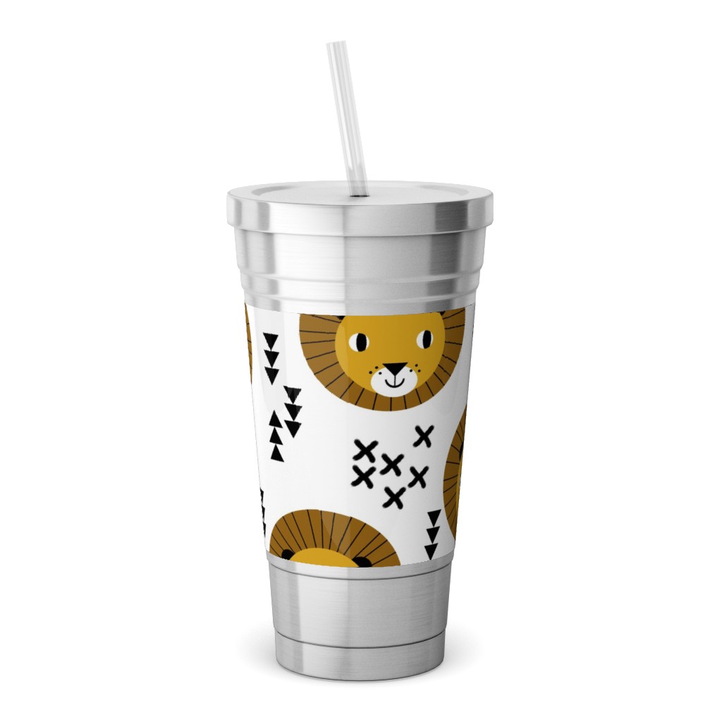 Happy Lion Safari Stainless Tumbler with Straw, 18oz, Brown