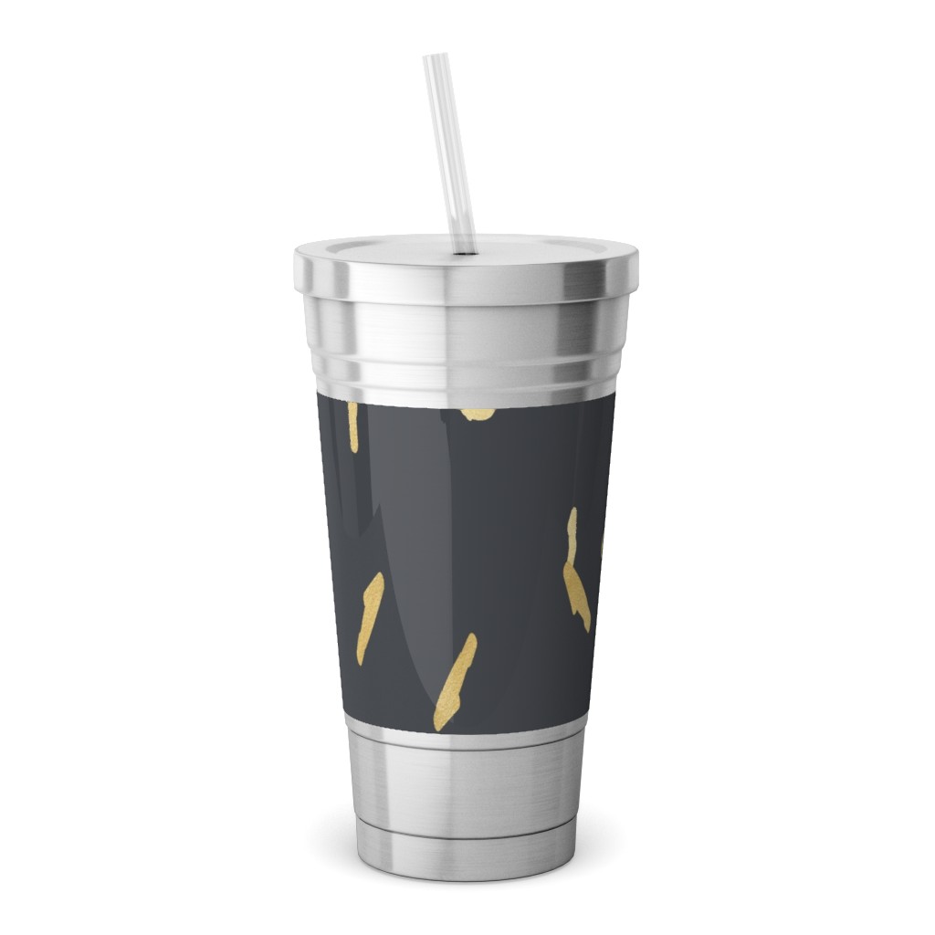 Blobs - Gold on Charcoal Stainless Tumbler with Straw, 18oz, Gray