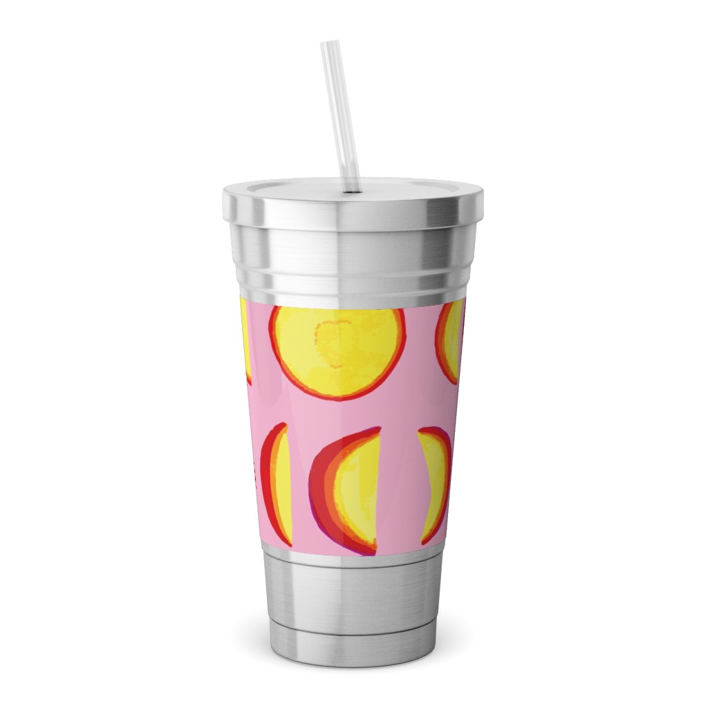 Plum Moon Stainless Tumbler with Straw, 18oz, Pink