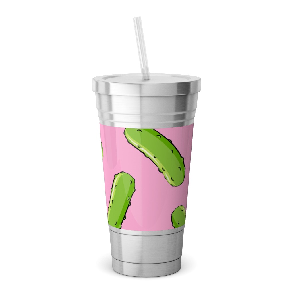 Pickles - Pink Stainless Tumbler with Straw, 18oz, Pink