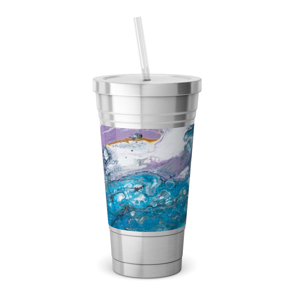 Flow Painting - Blue Stainless Tumbler with Straw, 18oz, Blue