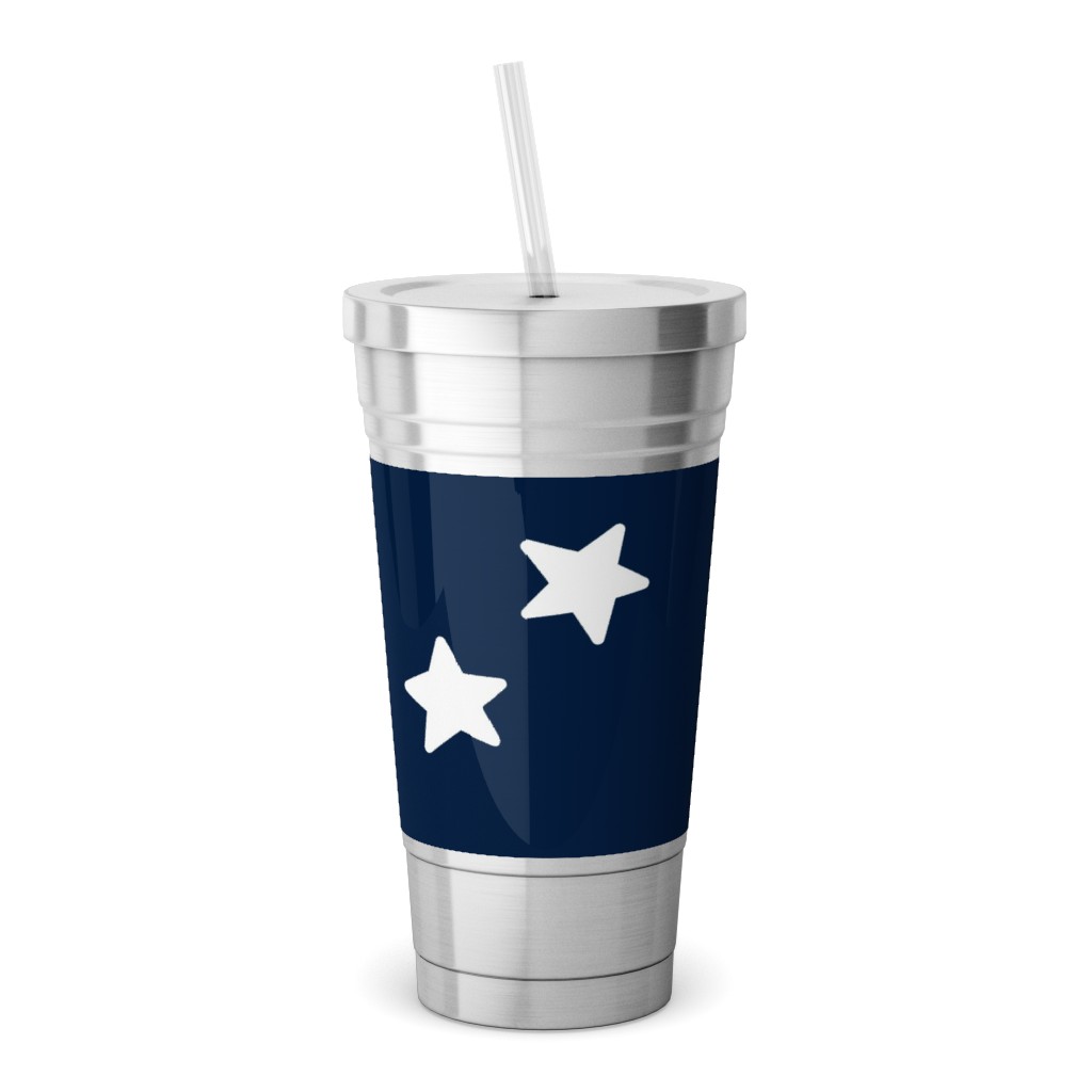 Stars Stainless Tumbler with Straw, 18oz, Blue