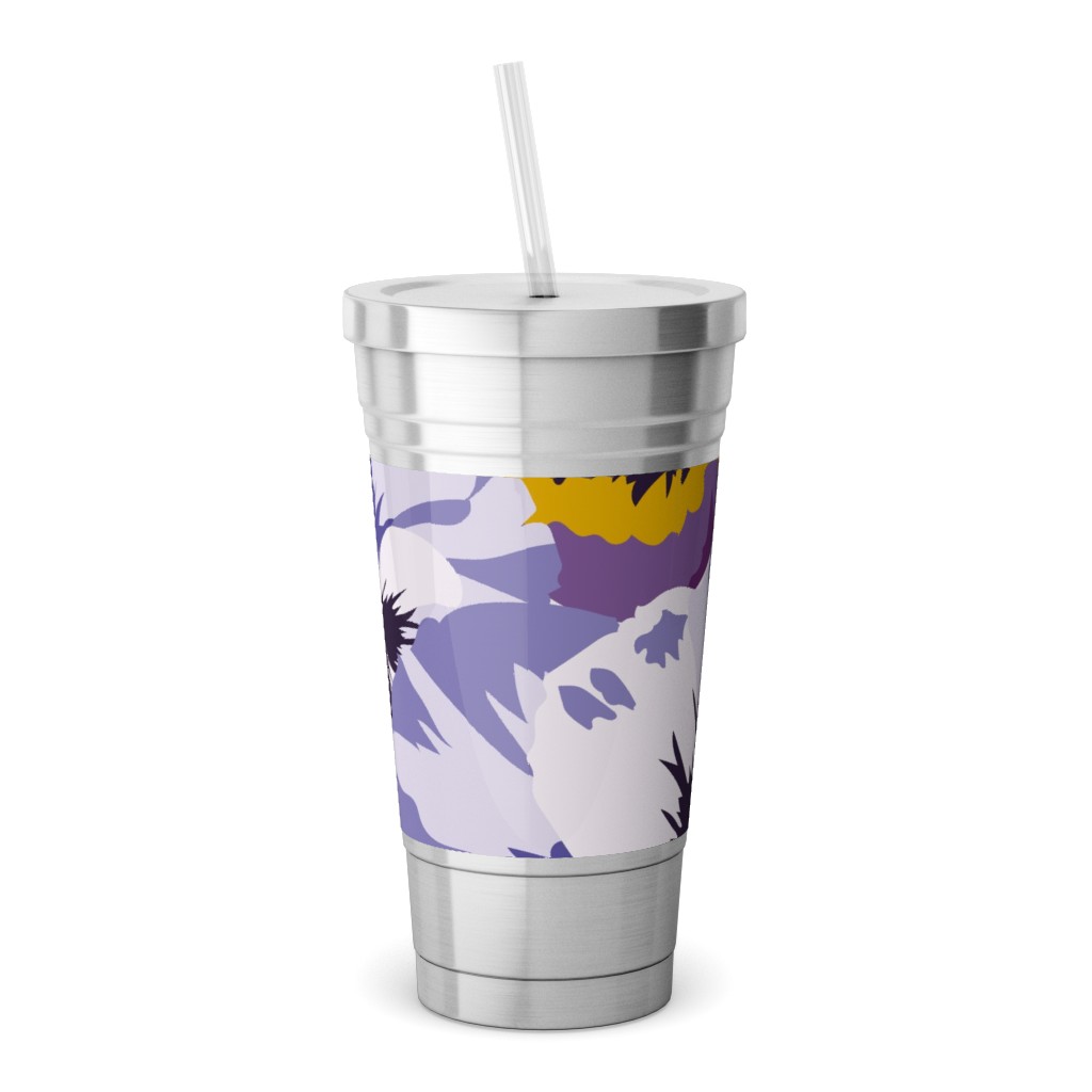 Pansy By Numbers - Purple Stainless Tumbler with Straw, 18oz, Purple