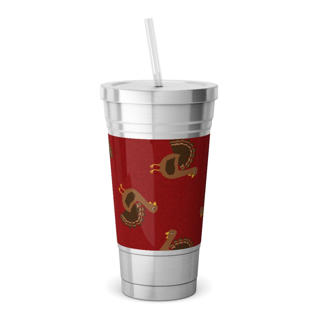 Turkey Toss Stainless Tumbler with Straw, 18oz, Red
