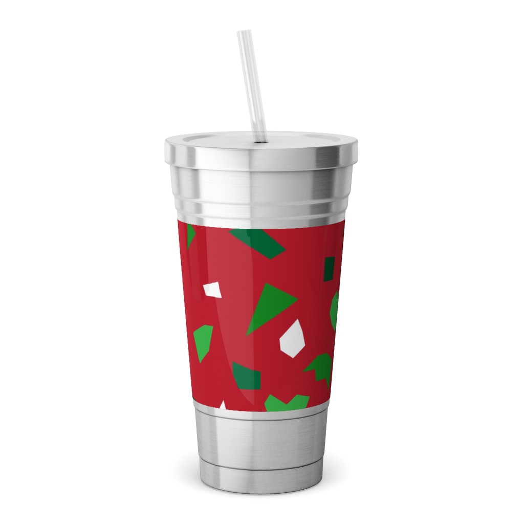 Christmas Terrazzo Stainless Tumbler with Straw, 18oz, Red