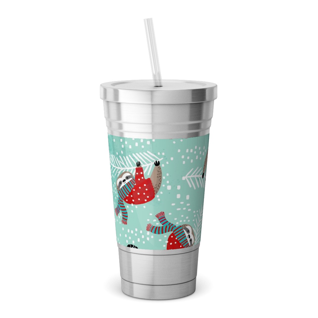 Snowy Sloths - Multi Stainless Tumbler with Straw, 18oz, Multicolor