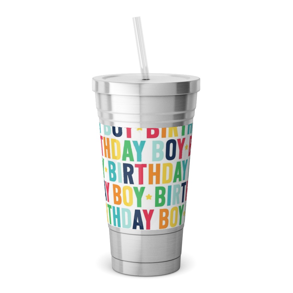 Birthday Boy - Uppercase - Rainbow Stainless Tumbler with Straw, 18oz, Multicolor