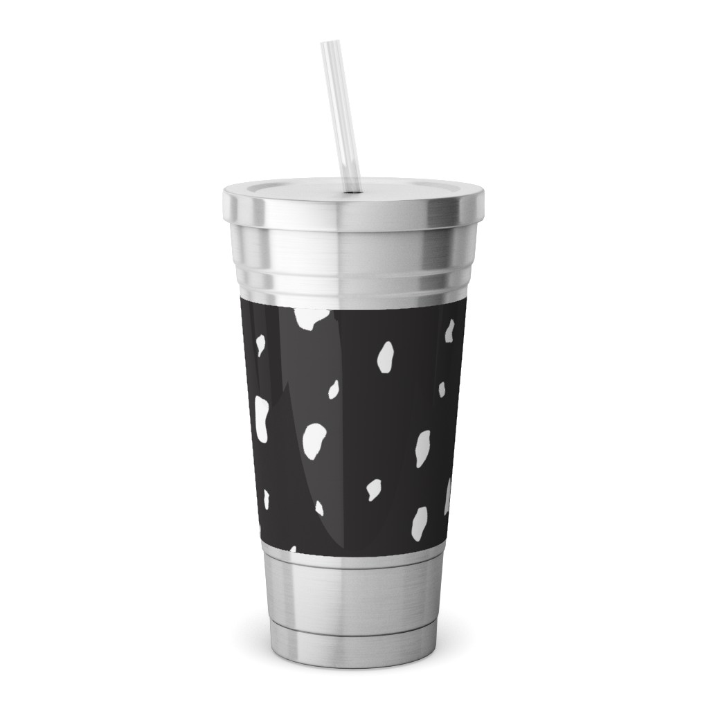 Chipped - Black and White Stainless Tumbler with Straw, 18oz, Black