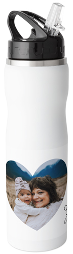 Heart Cutout Trio Stainless Steel Water Bottle with Straw, 25oz, With Straw, White, white