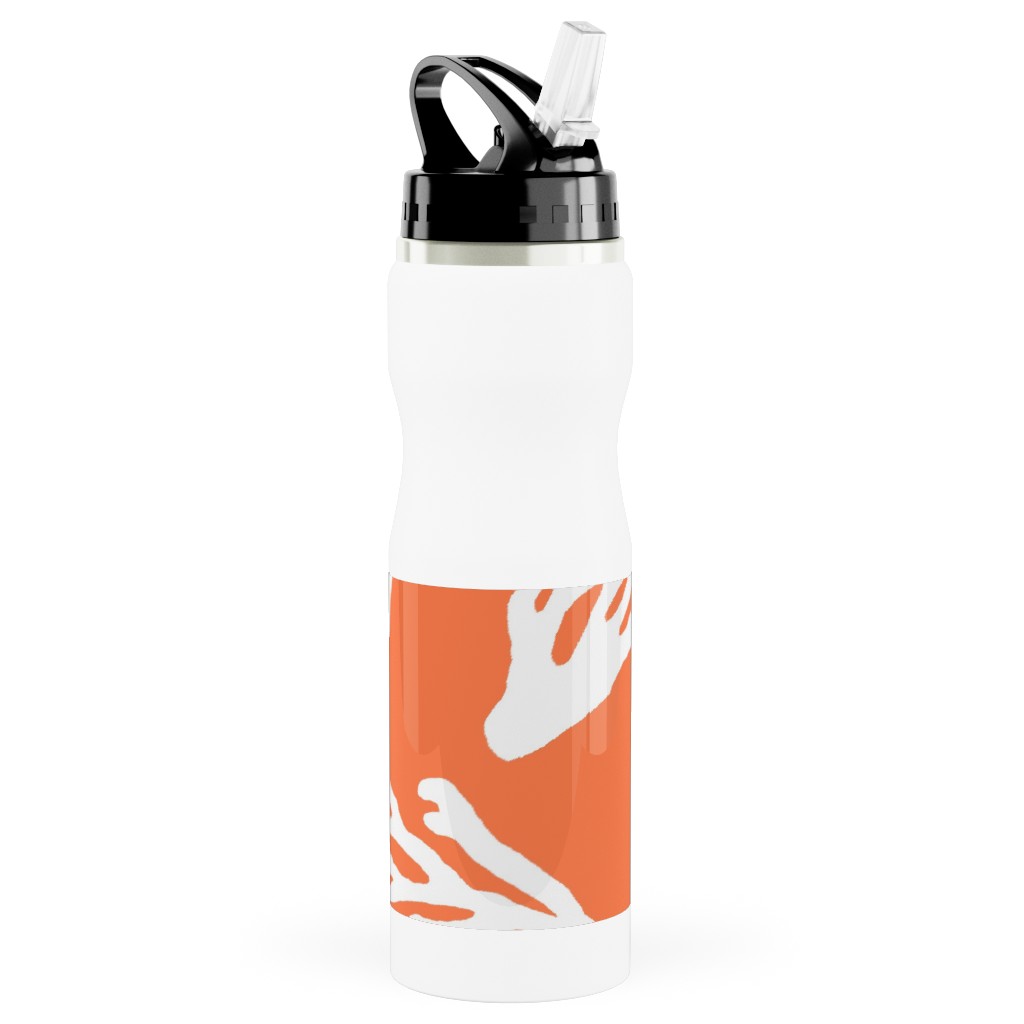 Coral - in Coral Stainless Steel Water Bottle with Straw, 25oz, With Straw, Orange