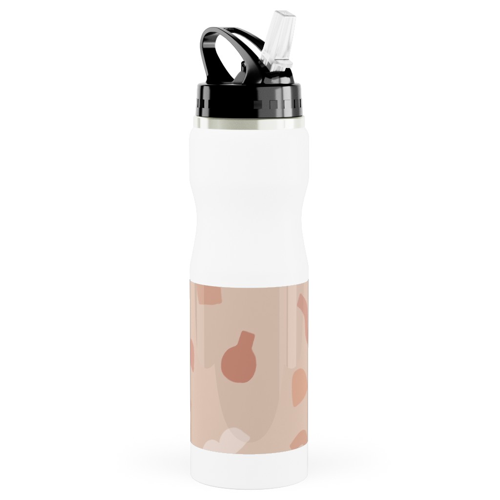 Organic Cut Shapes - Pink Clay Stainless Steel Water Bottle with Straw, 25oz, With Straw, Pink, Bright Pink