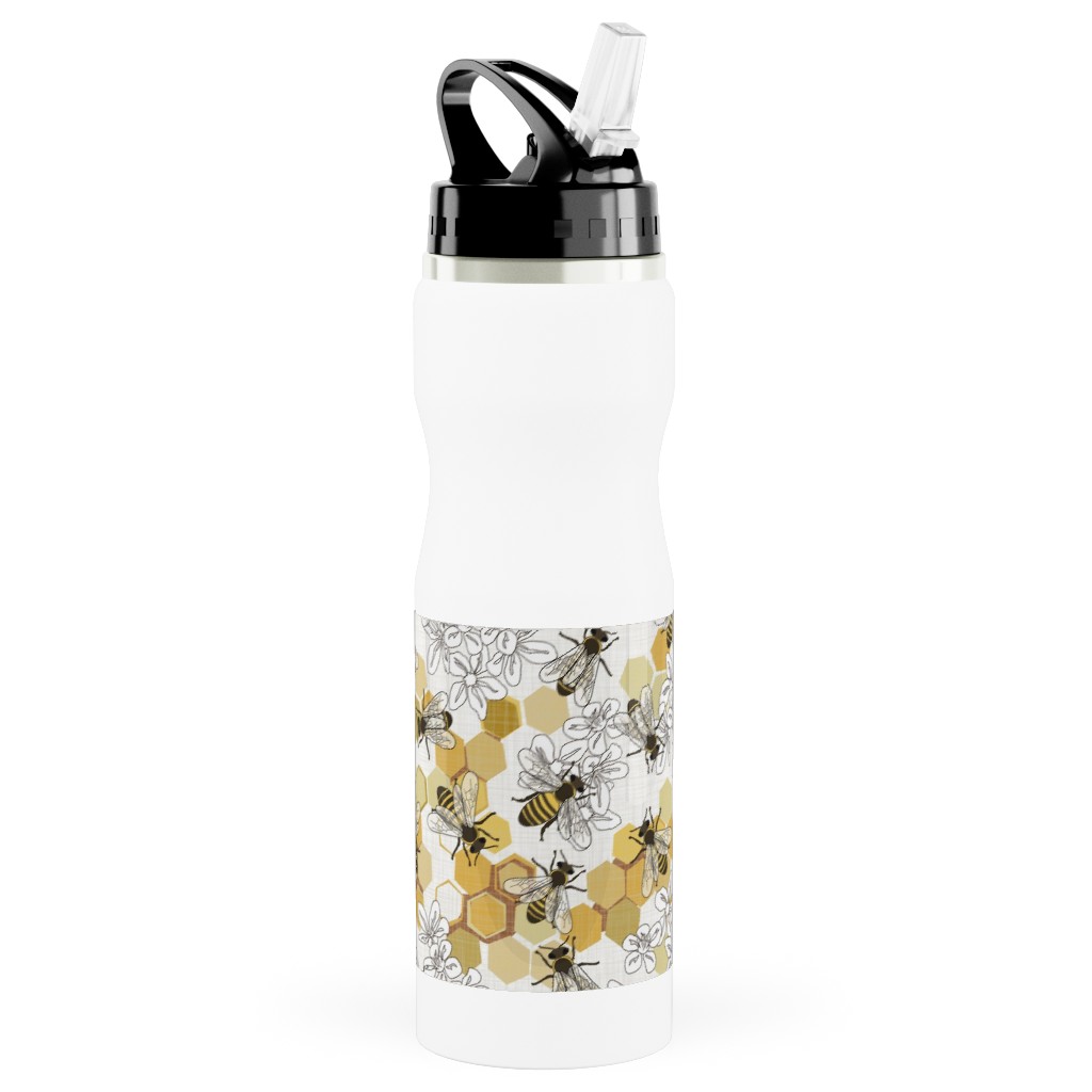 Save the Honey Bees - Yellow Stainless Steel Water Bottle with Straw, 25oz, With Straw, Yellow