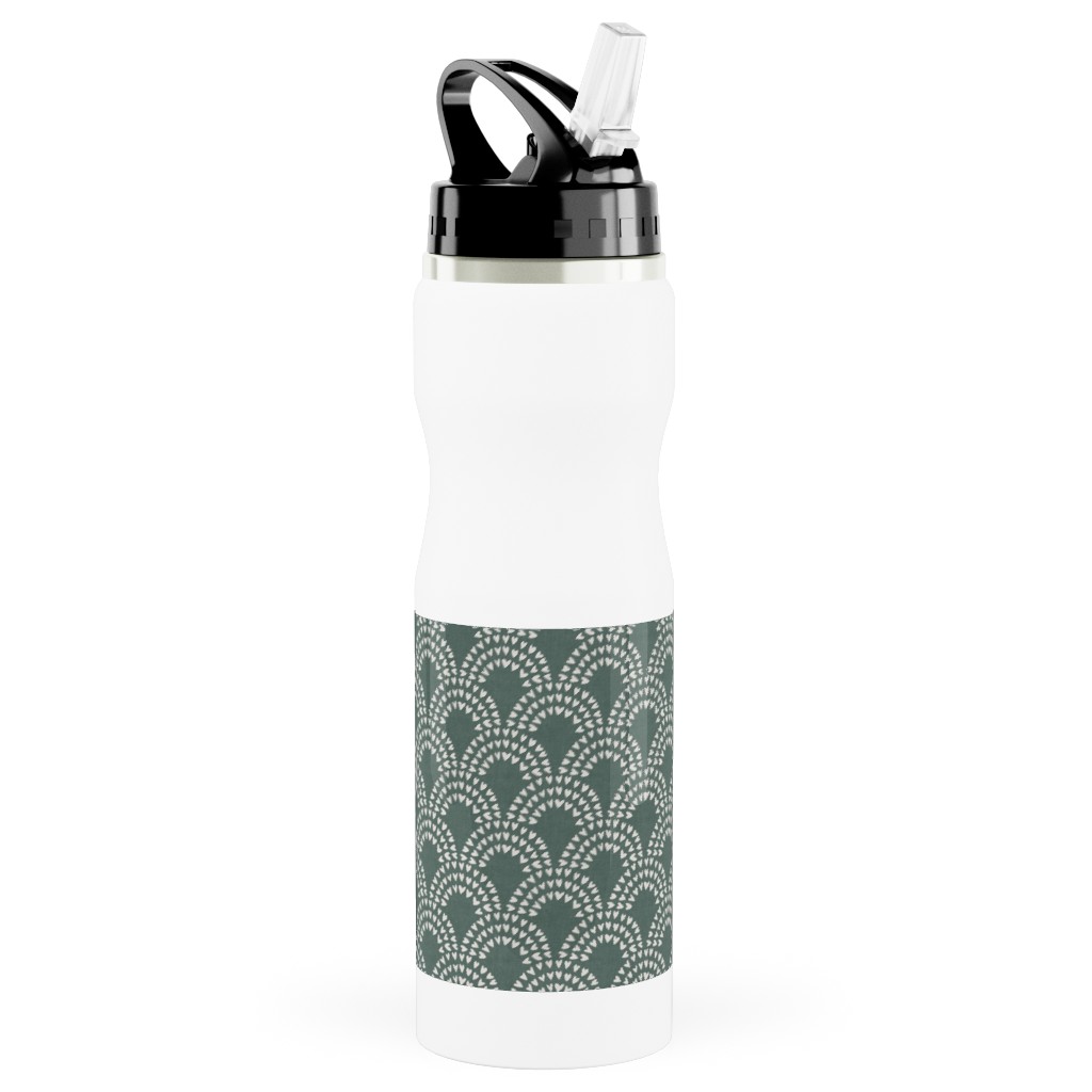 Scalloped Heart Rainbows - Pine Green Stainless Steel Water Bottle with Straw, 25oz, With Straw, Green, Classic Green