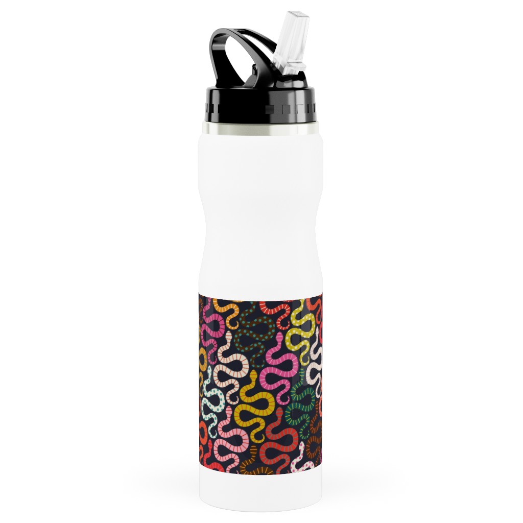 Snake-a-Delic - Multi Stainless Steel Water Bottle with Straw, 25oz, With Straw, Multicolor