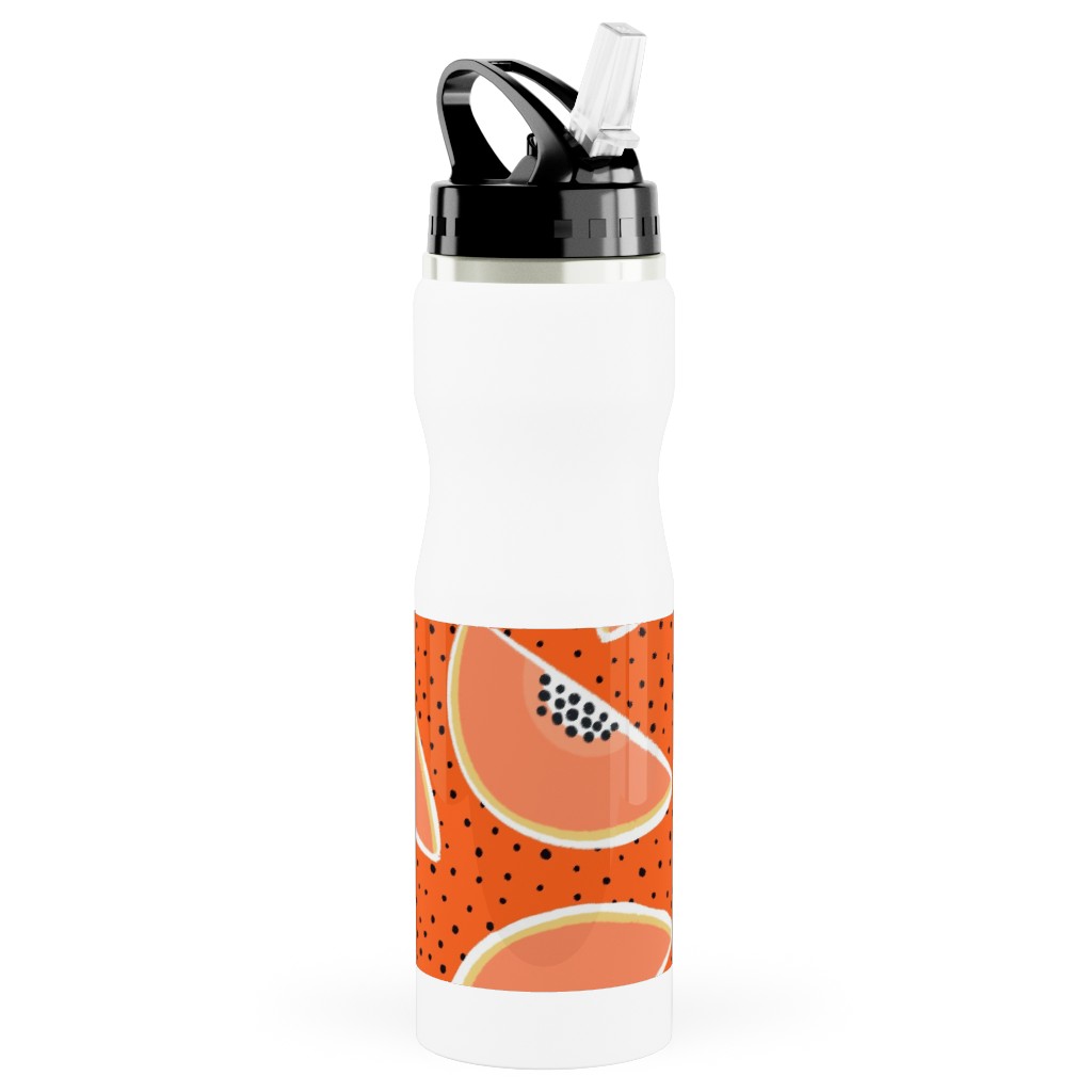 Cantaloupe - Orange Stainless Steel Water Bottle with Straw, 25oz, With Straw, Orange