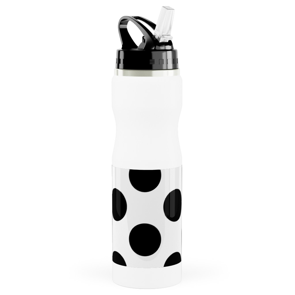 Polka Dot - Black and White Stainless Steel Water Bottle with Straw, 25oz, With Straw, Black