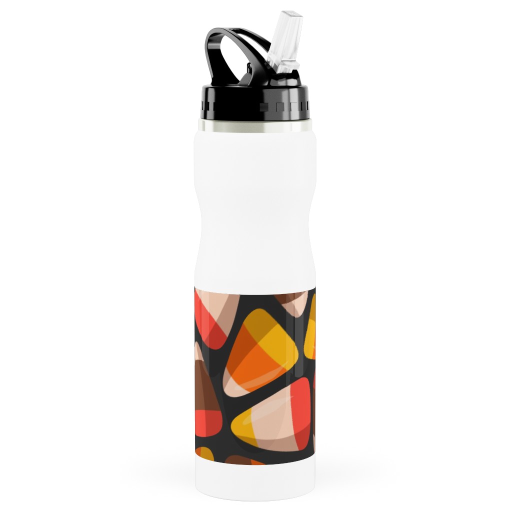 Candy Corn - Midnight Stainless Steel Water Bottle with Straw, 25oz, With Straw, Orange, Orange