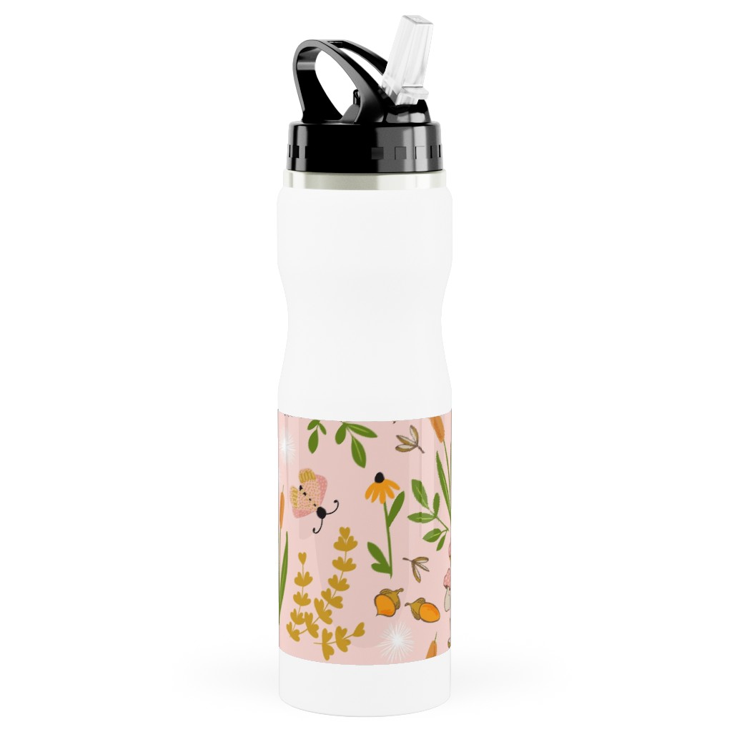 Autumn Meadow Stainless Steel Water Bottle with Straw, 25oz, With Straw, Pink, Bright Pink