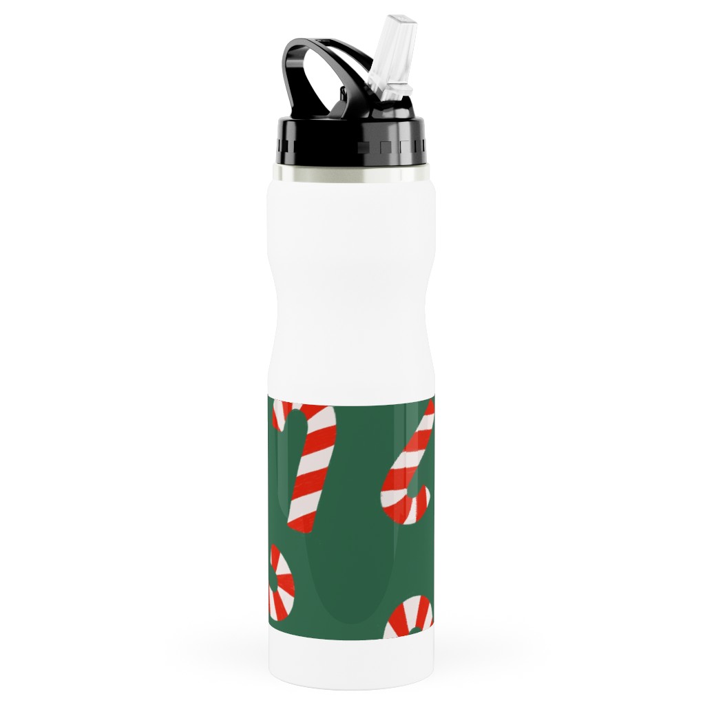 Candy Cane Pattern Stainless Steel Water Bottle with Straw, 25oz, With Straw, Green, Classic Green